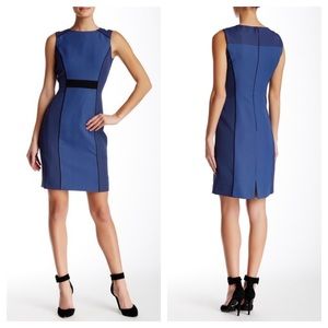 Tahari Reverse Jacquard Sheath Dress 12 Blue Black
